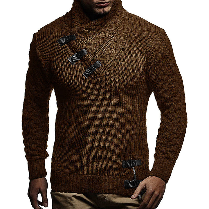 Men's jumper in chunky knit with modern high collar and innovative button details Lune London
