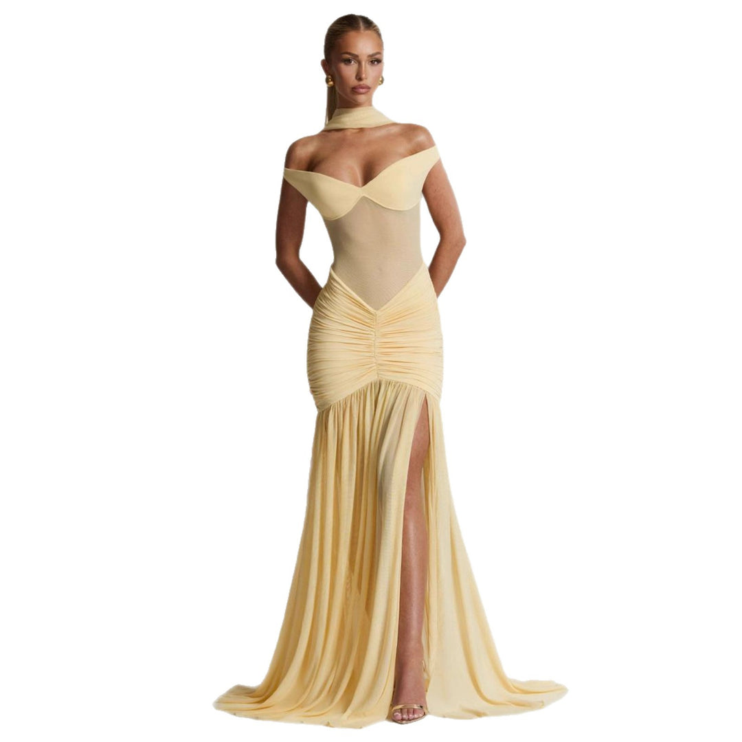 Elegant Maxi Dress for Women with Bardot Design and Chic Ruching & Style