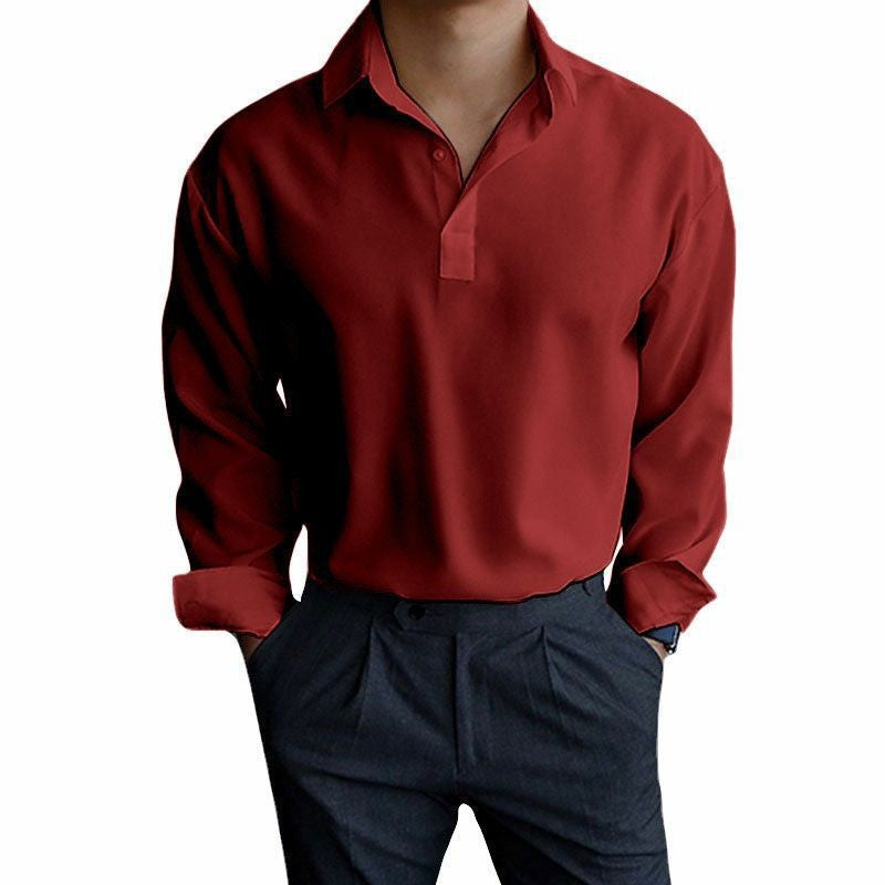 Men's long sleeve shirt with modern polo collar and chic stylish cut