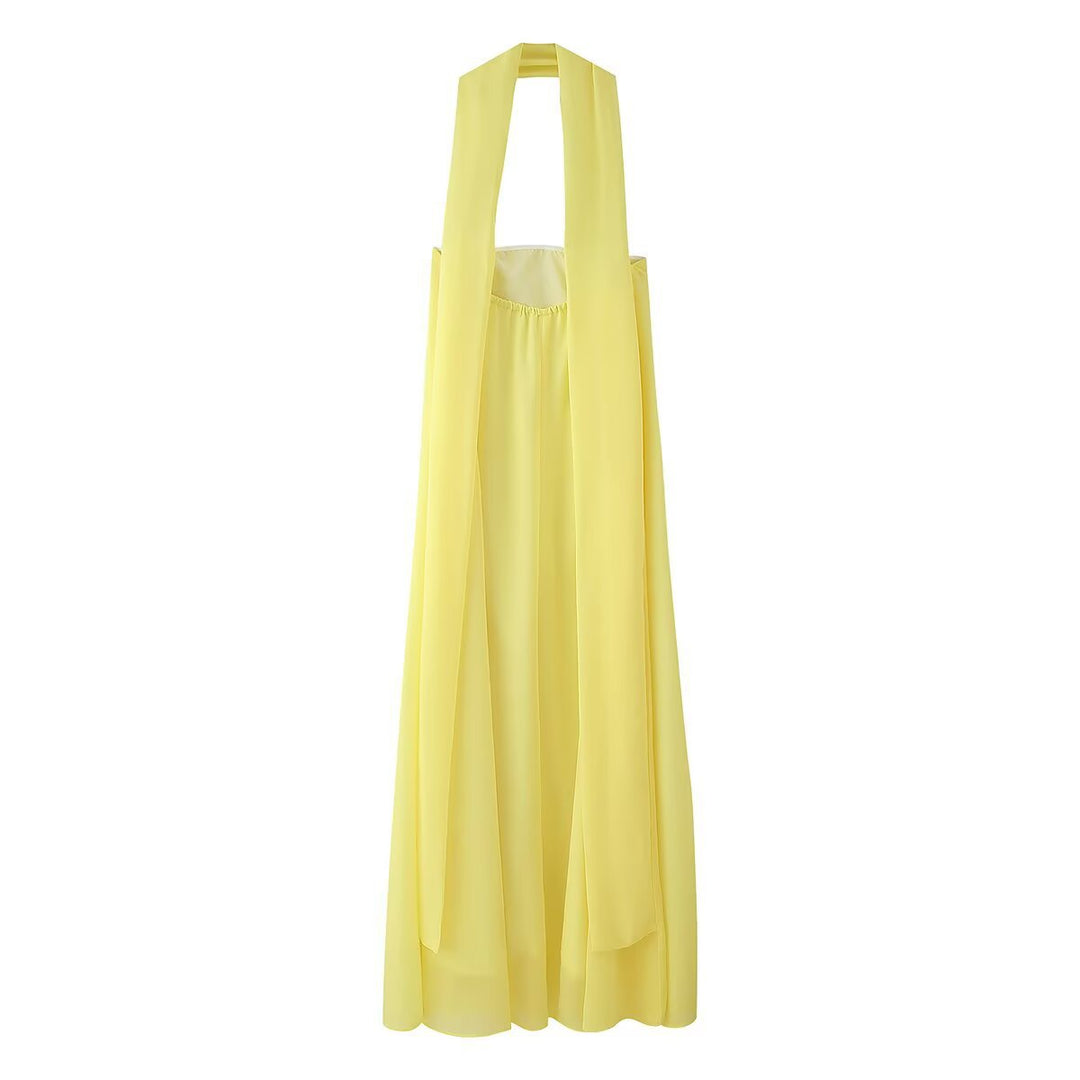 Maxi dress for women with an innovative halter neck and a flowing fit Lune London