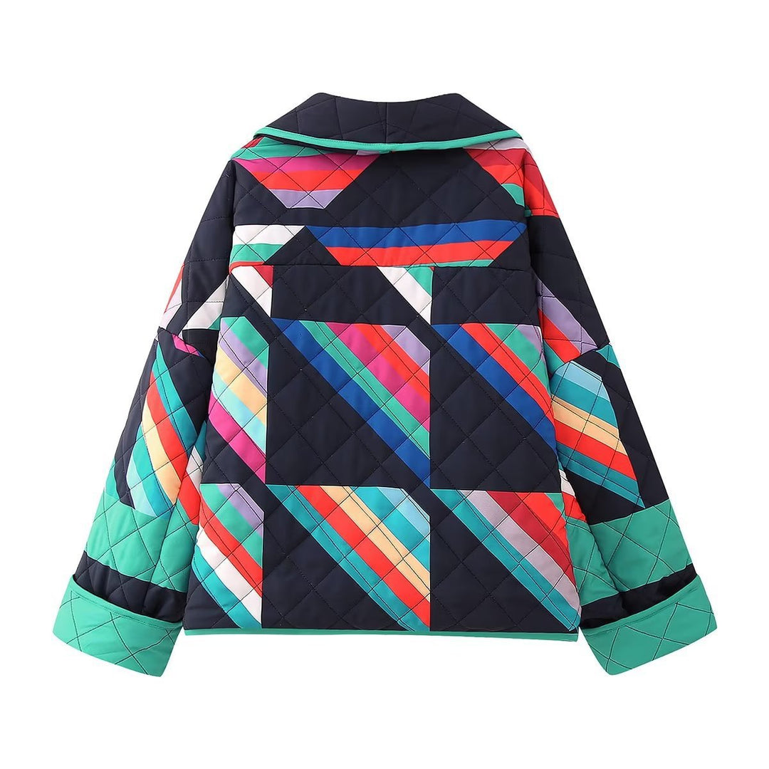 Ladies down jacket with colorful geometric pattern Lune London