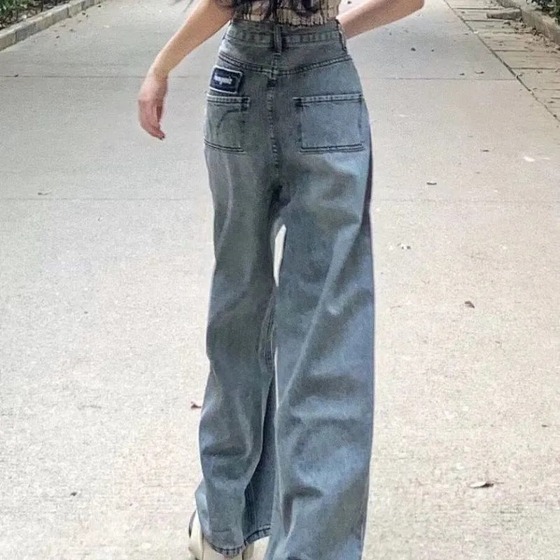 Pantalons en denim pour femmes, coupe ample, avec poches haute et lavage vintage Chic & Stil