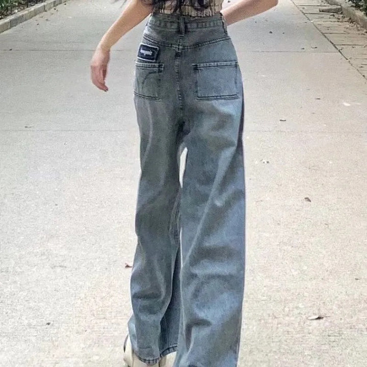 Pantalons en denim pour femmes, coupe ample, avec poches haute et lavage vintage Chic & Stil