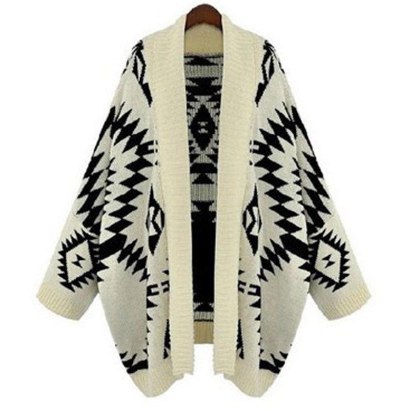 Knitted poncho for women with a striking geometric pattern Lune London