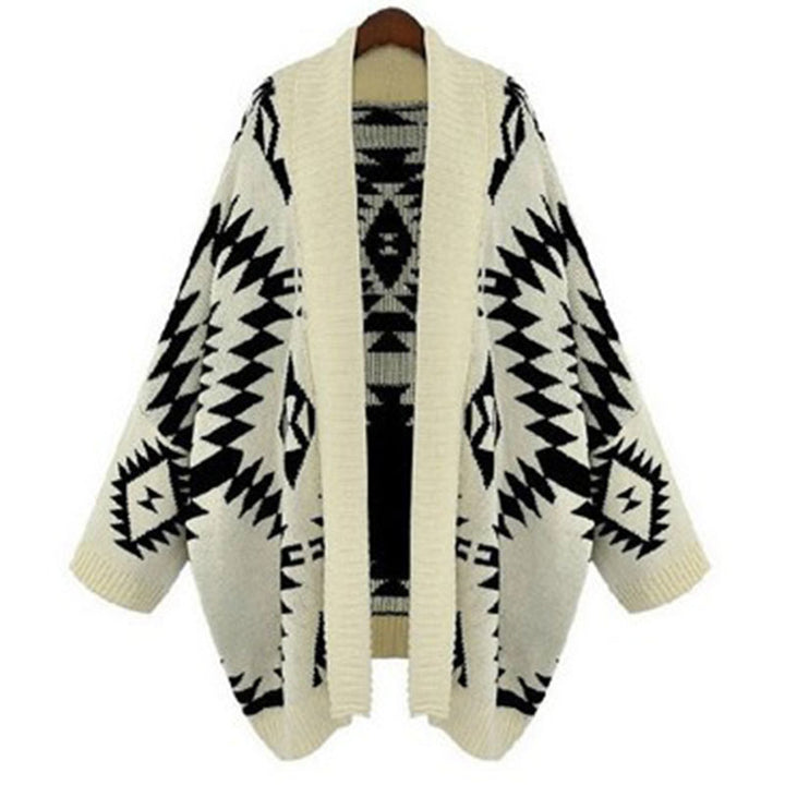 Knitted poncho for women with a striking geometric pattern Lune London