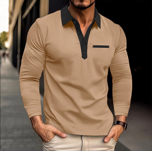 Men's long sleeve polo shirt with trendy Lune London collar