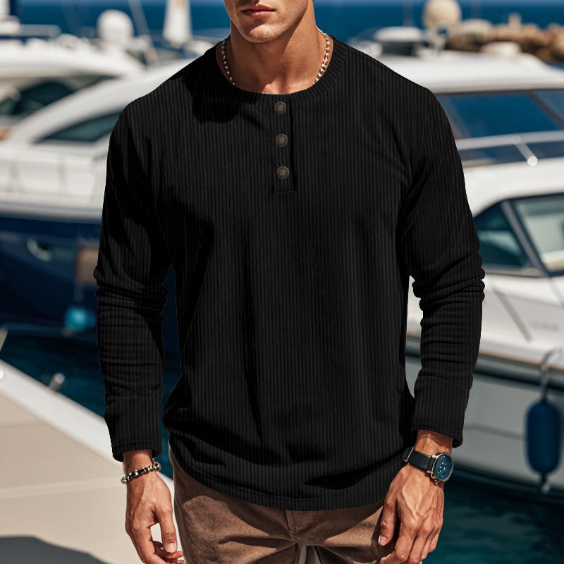 Long sleeve shirt for men with button placket and ribbed texture Lune London