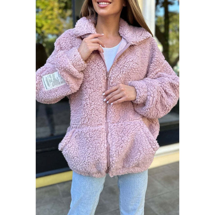 Ladies Plush Fleece Jacket with High Collar and Practical Pockets Lune London