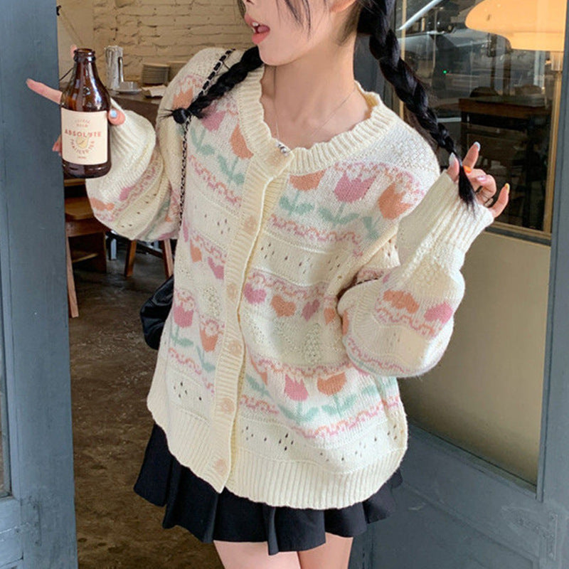 Women's knit jacket with a floral pattern and a relaxed fit Lune London