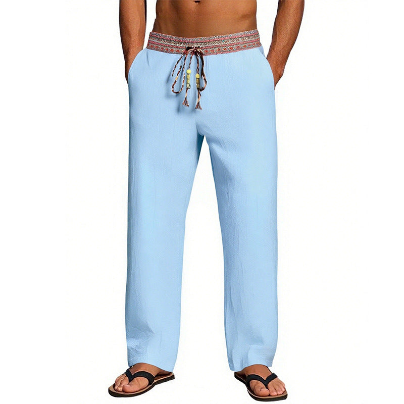 Men's Casual Beach Pants with Elastic Waist and Decorative Drawstring Lune London