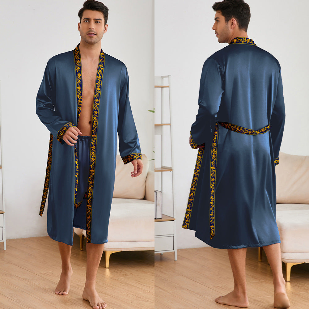 Men's Satin Bathrobe with Stylish Shawl Collar and Side Pockets Lune London