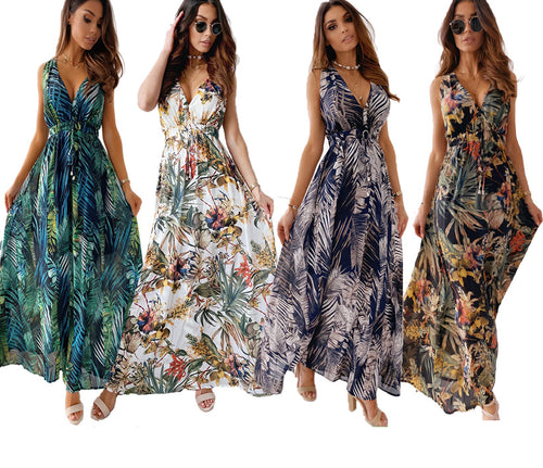 Robe maxi pour femme avec décolleté en V profond et ceinture élastique Chic & Stil