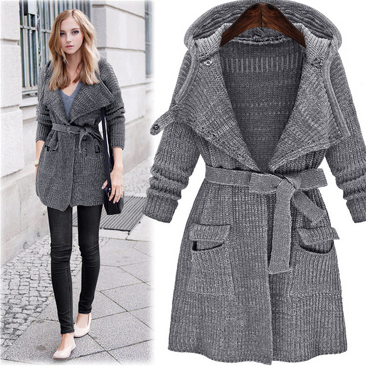 Women’s knitted coat with belt and hood Lune London