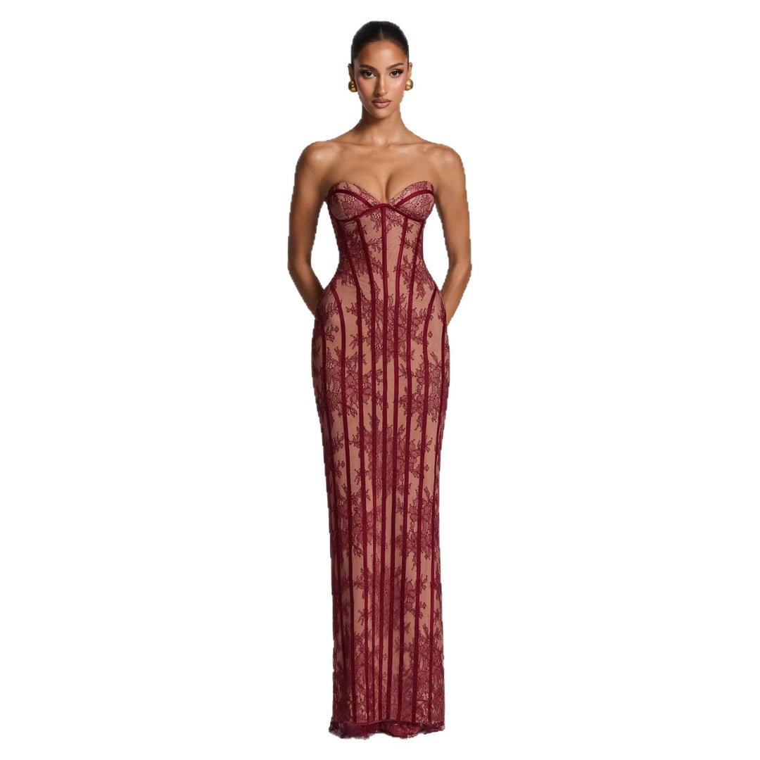 Ladies fitted lace dress with bustier top and elegant details