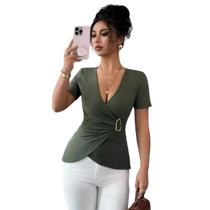 Wrapped top for women with decorative buckle closure Lune London