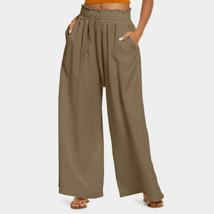 Wide palazzo pants for women with elastic waistband and practical pockets Lune London