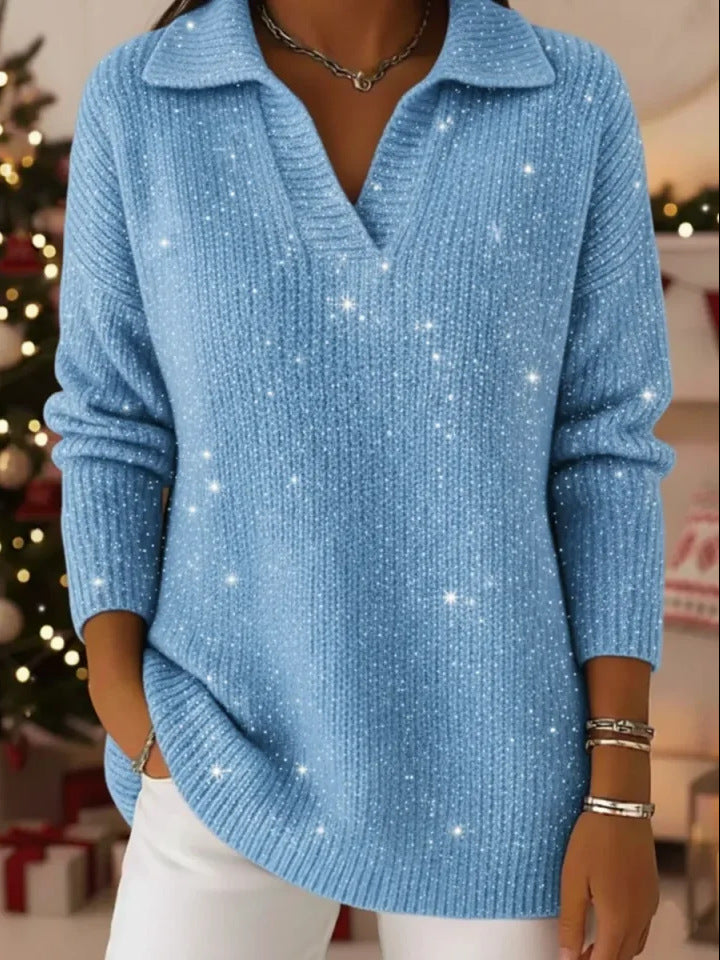 Pull en maille scintillante pour femmes avec col moderne Chic & Stil