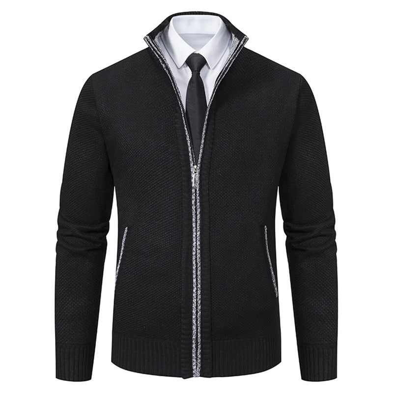 Elegant knitted jacket for men with high collar and practical zipper Lune London