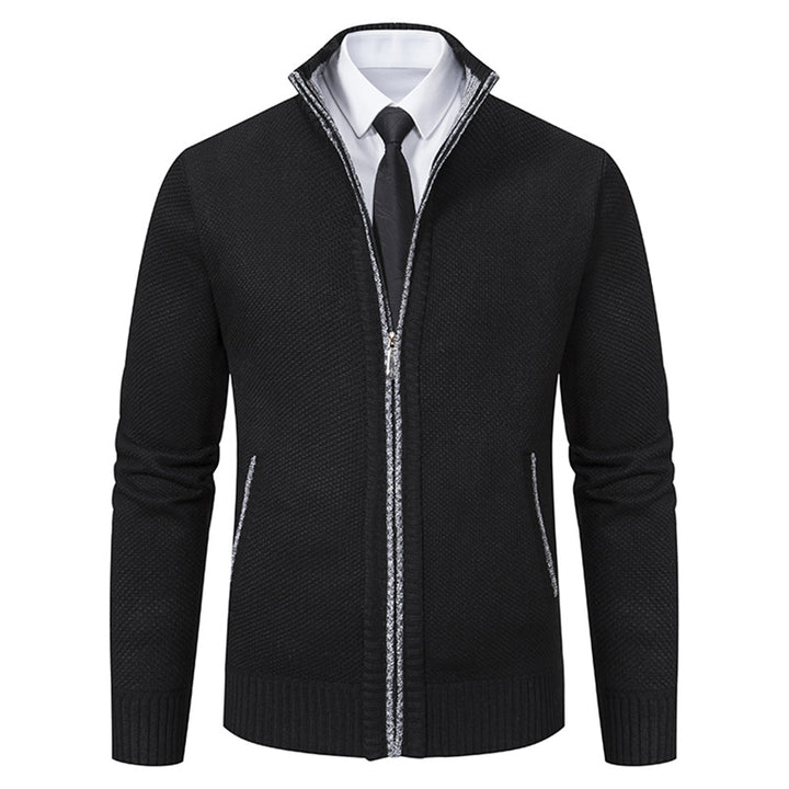 Elegant knitted jacket for men with high collar and practical zipper Lune London