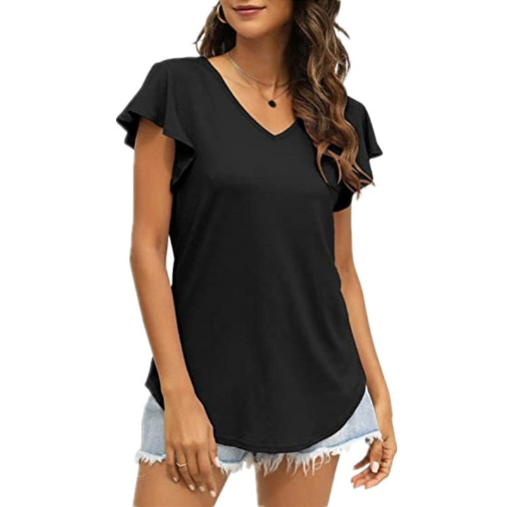 V-neck women's T-shirt with ruffled sleeves and a relaxed fit Lune London