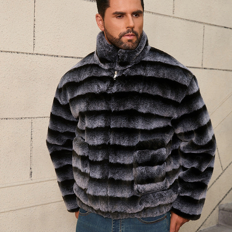 Elegant faux fur jacket for men with striped design Lune London