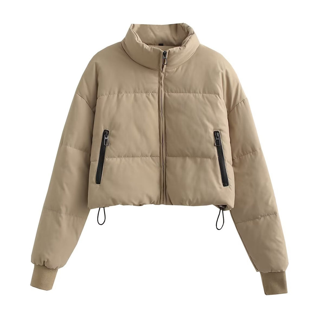 Ladies cropped quilted jacket with high collar and practical zip pockets Lune London