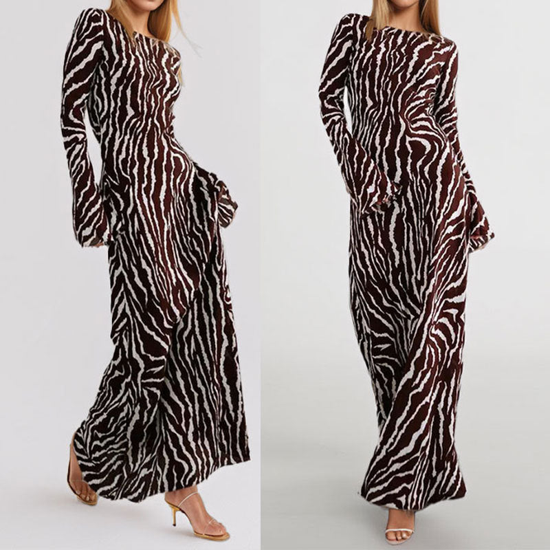 Robe Maxi Longue pour Femmes avec Imprimé Animal et Tissu Scintillant Chic & Stil