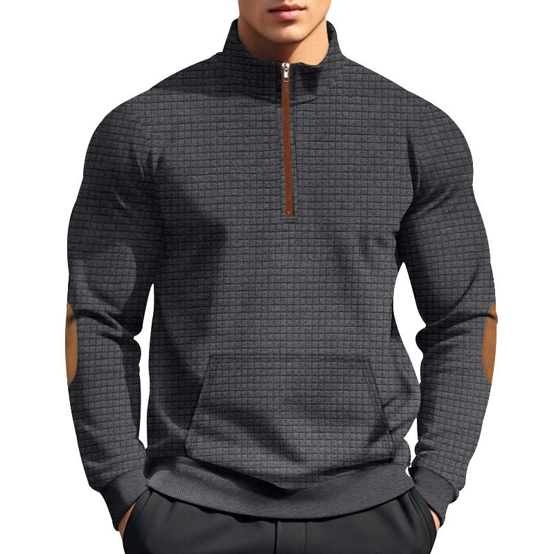 Sporty pullover for men with half-zip closure and textured surface Lune London