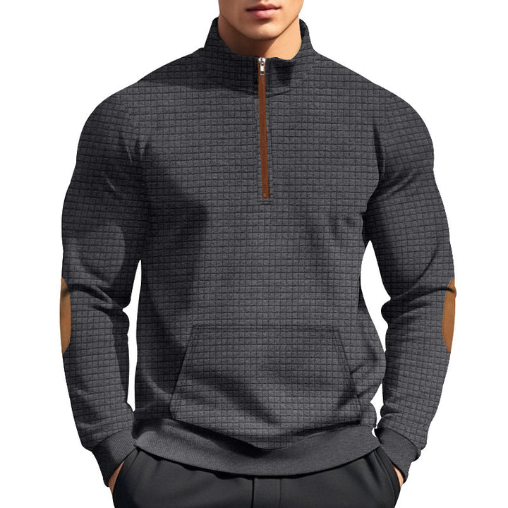 Sporty pullover for men with half-zip closure and textured surface Lune London
