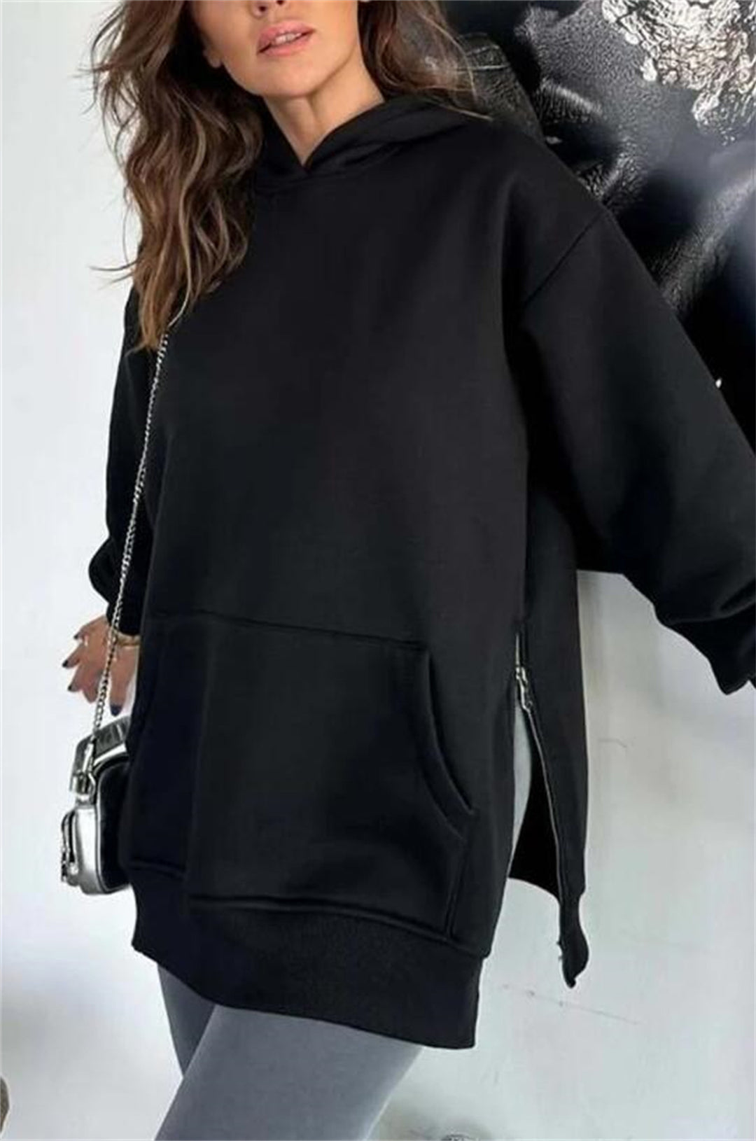 Ladies Casual Hoodie with Trendy Cut and Dipped Hem Lune London
