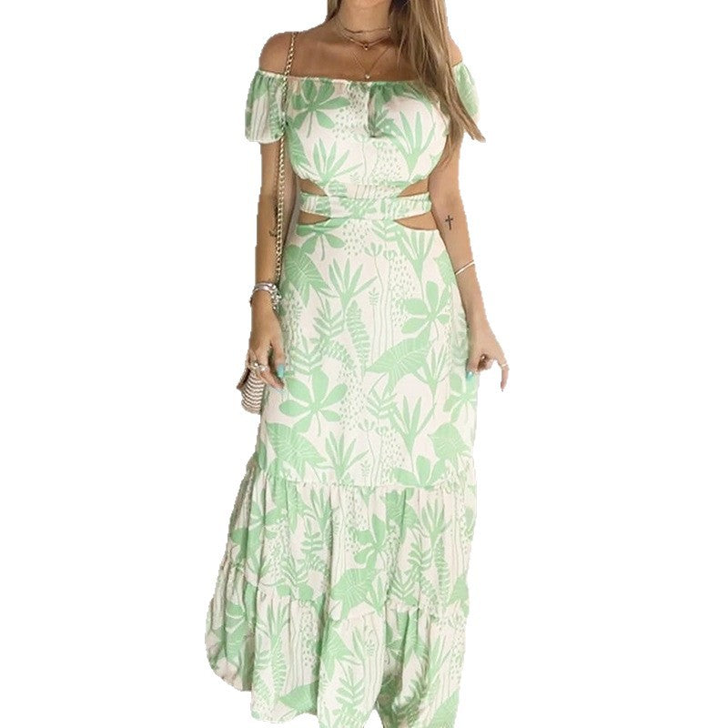 Robe maxi femme à épaules dénudées avec détails découpés et volants Chic & Stil
