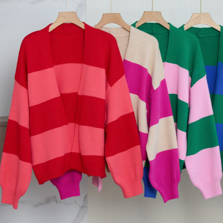 Ladies trendy knit cardigan with wide stripes and relaxed fit Lune London