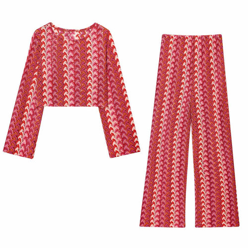 High-waisted ladies palazzo pants with modern wave pattern Lune London