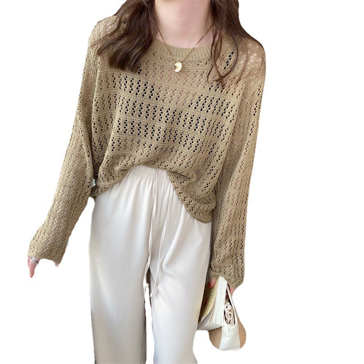 Pull tricot fin pour femmes avec design aéré à trous et coupe décontractée Chic & Stil