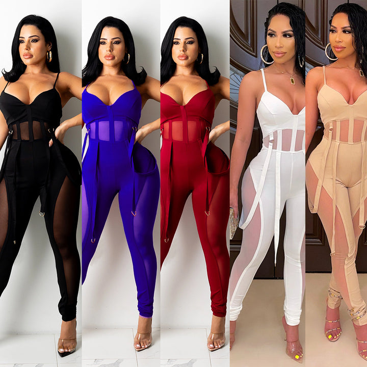 Ladies transparent panel jumpsuit Lune London