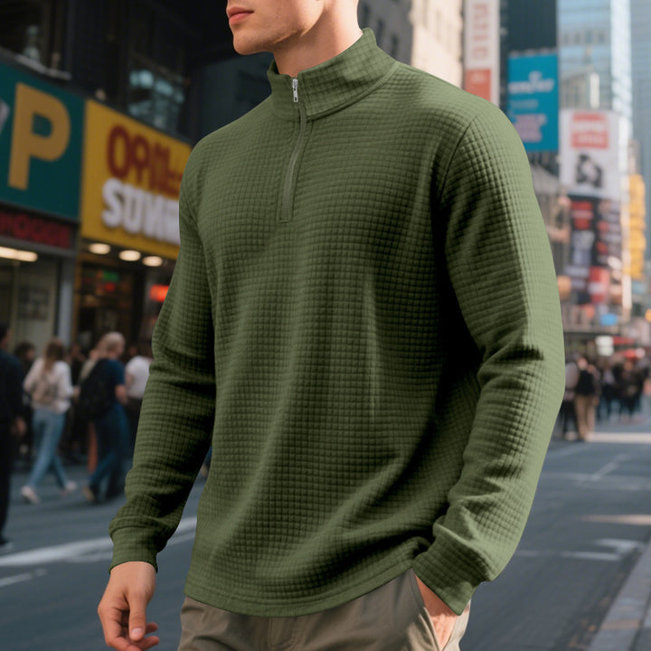 Functional pullover for men with half-zip and refined structured design Lune London