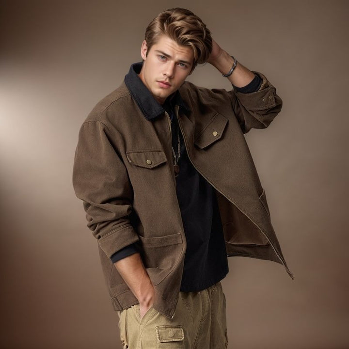 Work jacket for men with a sturdy look featuring functional pockets and reinforced collar Lune London