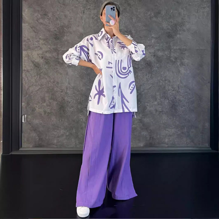 Women Oversized Casual Shirt with Graphic Print and Wide Cut Lune London