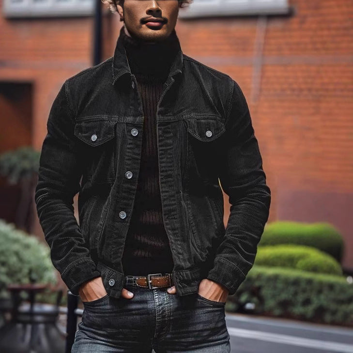 Corduroy jacket for men with a classic design featuring practical chest pockets and chic button details