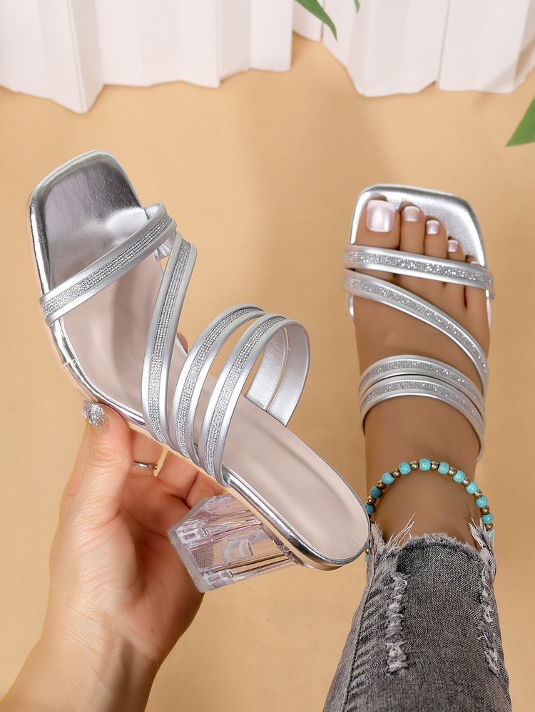 Elegant block heel sandals for women with sparkling straps Lune London