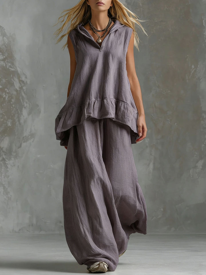 Women's Casual Long Sleeve Blouse with Ruffles and Hood Lune London