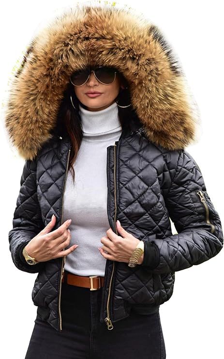 Ladies Urban Quilted Jacket with Soft Plush Collar Lune London