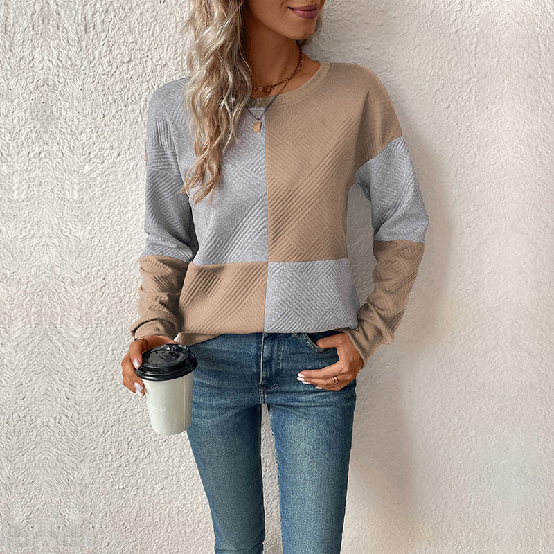 Sweat-shirt féminin à la mode avec design à rayures bloc et col rond Chic & Stil