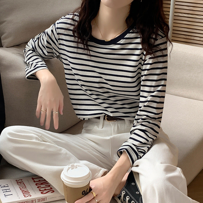 Women's long sleeve shirt with a nautical striped pattern and casual fit Chic & Stil