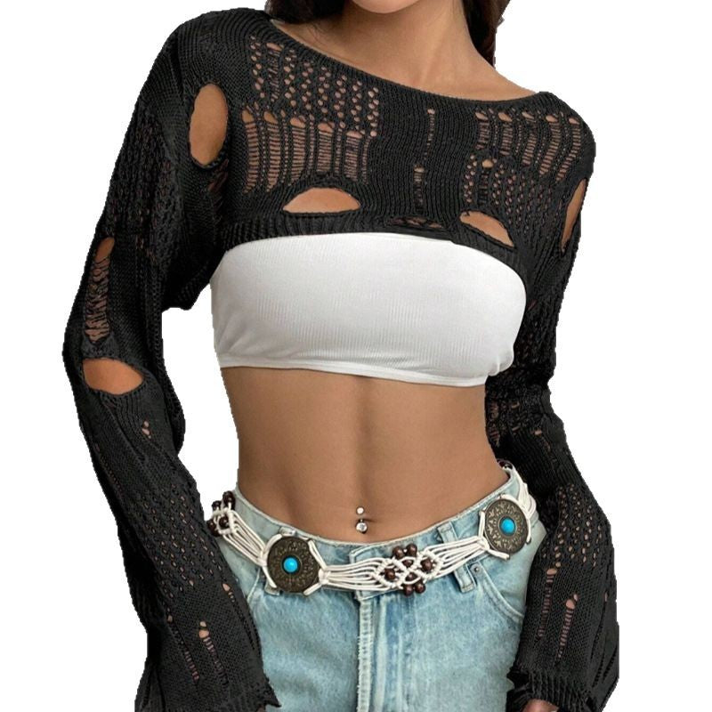 Women knitted top with unique cutouts and fashionable long sleeves Lune London