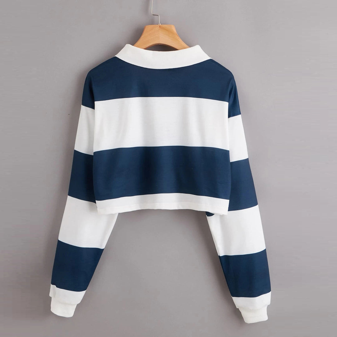Women's Short Sleeve Polo Sweater with Colorful Stripes Chic & Stil