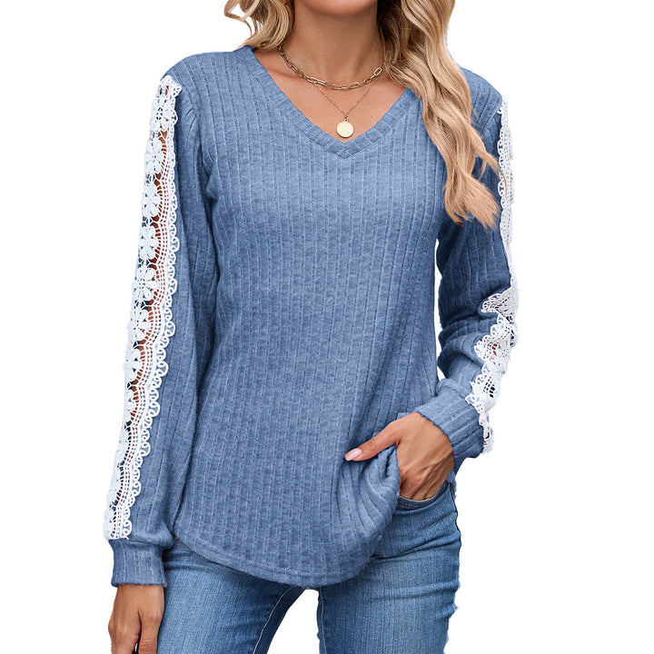 Ladies V-Fitted Sweater with V-Neck and Chic Lace Details