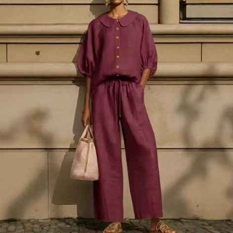 Women's Airy Two-Piece with Modern Collar and Button Details Lune London