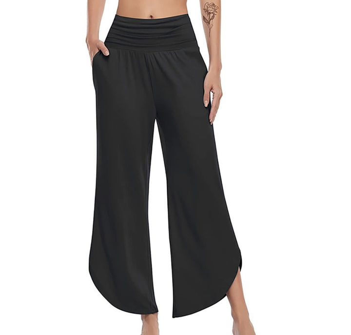 Wide Palazzo Pants for ladies with flexible waist and side slits Lune London