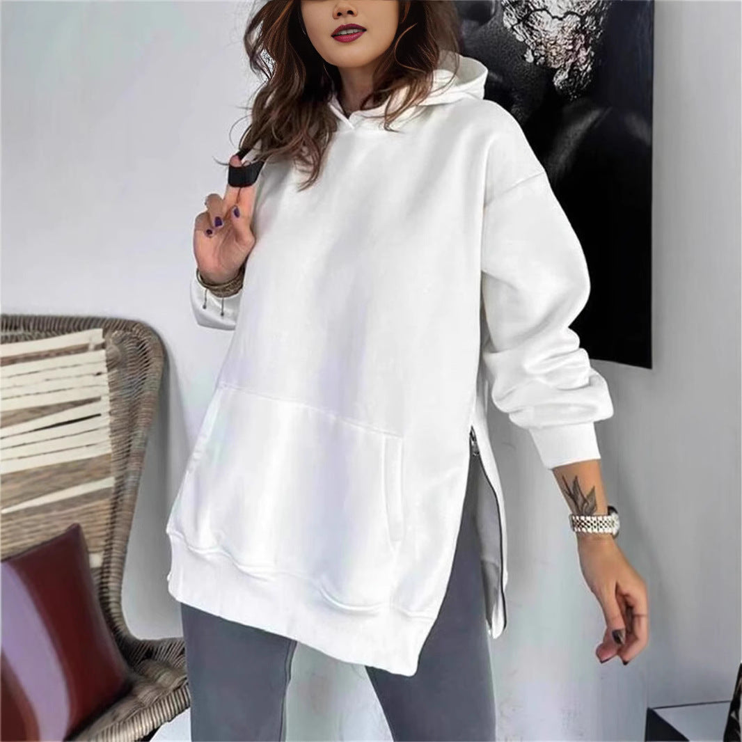 Ladies Casual Hoodie with Trendy Cut and Dipped Hem Lune London